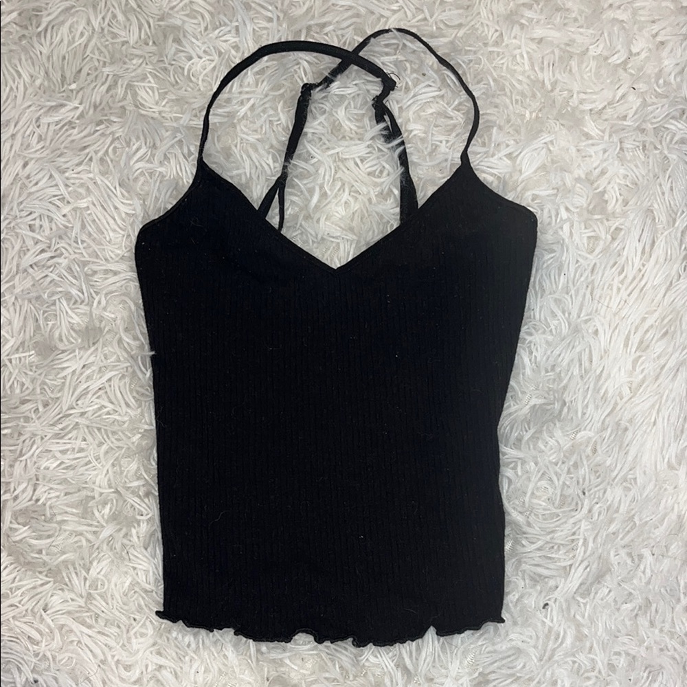 Black Ribbed Sleeveless Crop Camisole